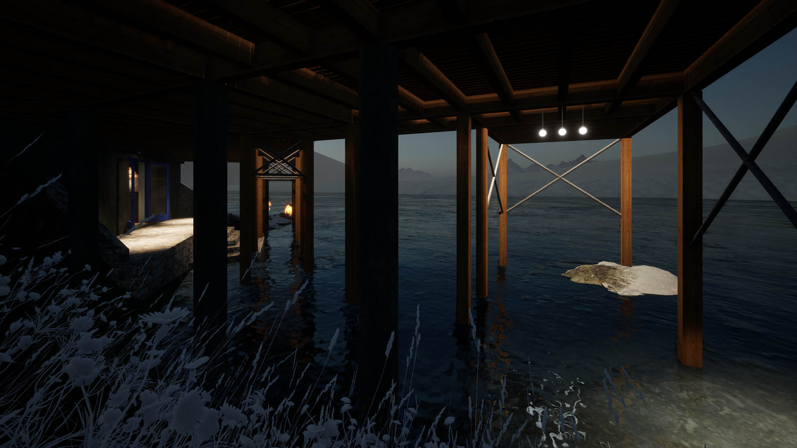 unterm Haus mit Boots-Anlegestelle