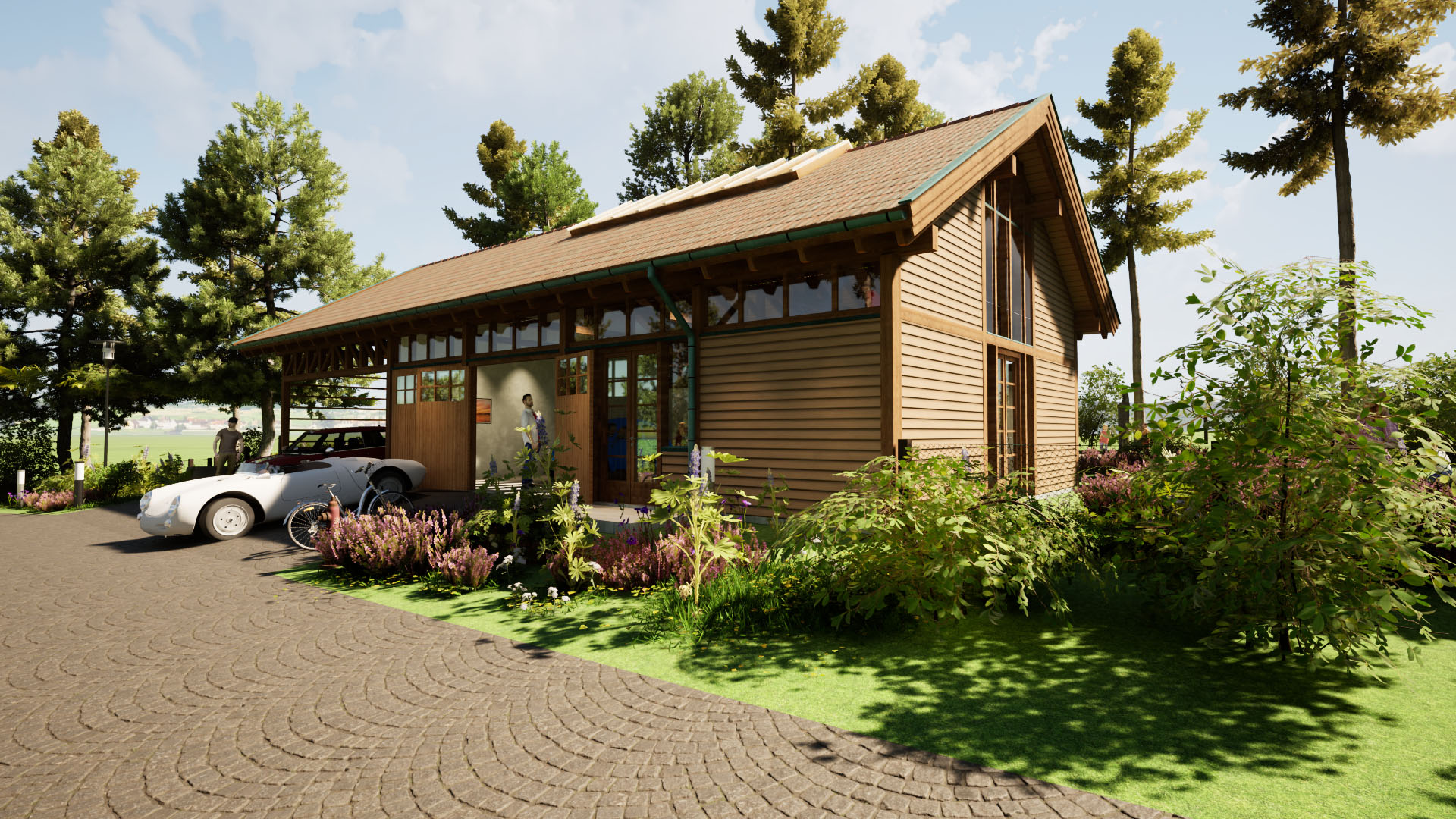 Holzskeletthaus Holzskeletthaus - SüdWest mit Porsche 550A Spyder | Baujahr 1956