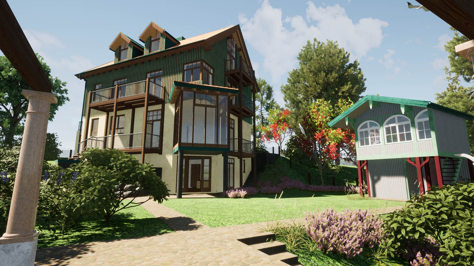 Massivhaus - Massivhaus - vorgelagerter verglaster Bereich über Eck