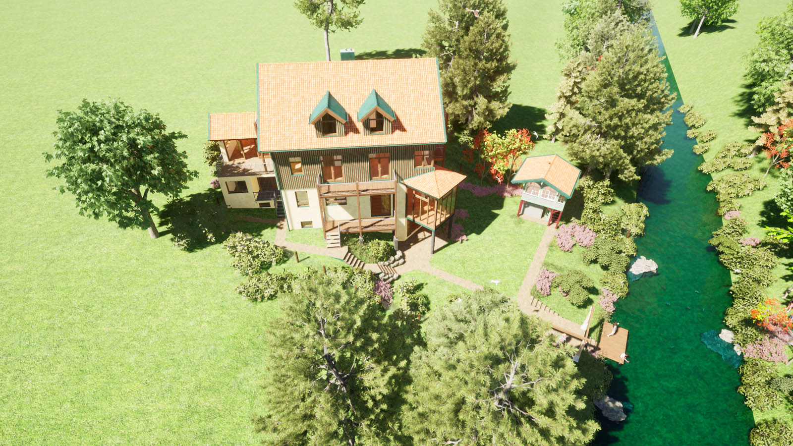 Massivhaus Massivhaus - vorgelagerter verglaster Bereich über Eck