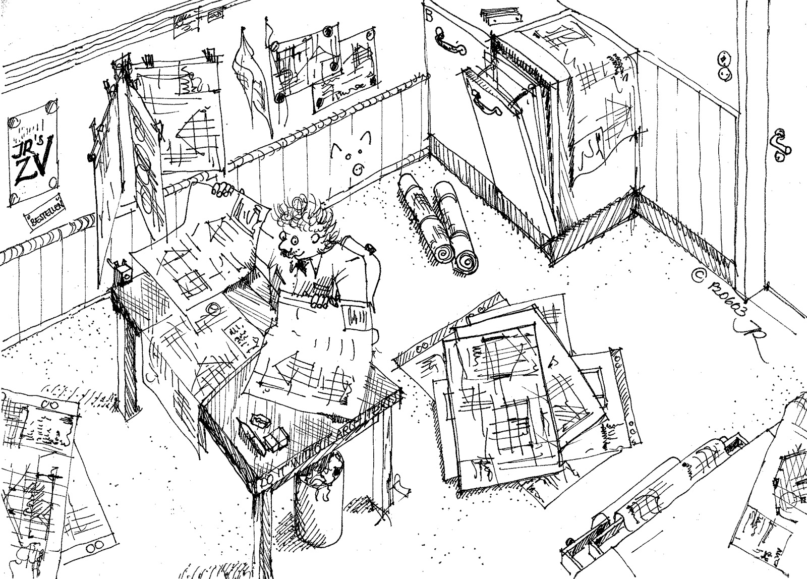 der Alltag im Architekturbüro - welche der Zeichnungen ist nun aktuell ?